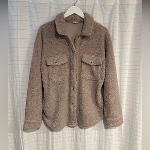 Hem & Thread Oversized Dusty Lavender Sherpa Shacket Button Jacket Size Small